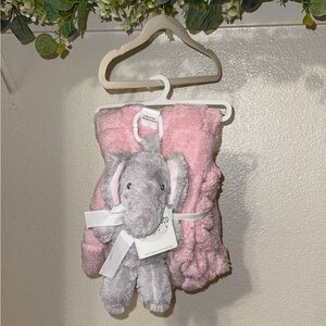 Pink Plush Blanket with Elephant Toy